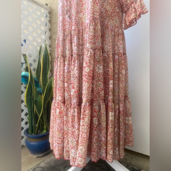 free people feelin groovy red floral long sleeve sheer tiered maxi dress sz s - Picture 6 of 13
